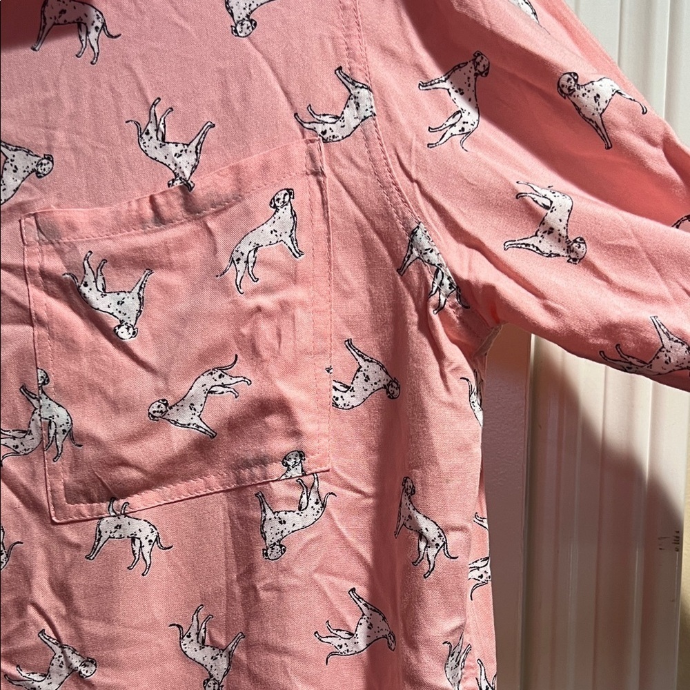 C&C California Dalmatian Dog Print Pink Button Down Shirt - Picture 5 of 8